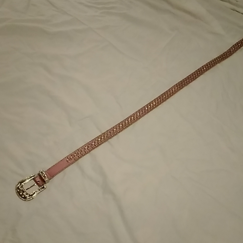 Mauve pink western leather belt with rhinestones